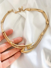 Vintage Monet Necklace, Gold Tone Necklace, Choker Necklace Hook, massive choker, Vintage Jewelry, Jewelry for Women, Gift for her