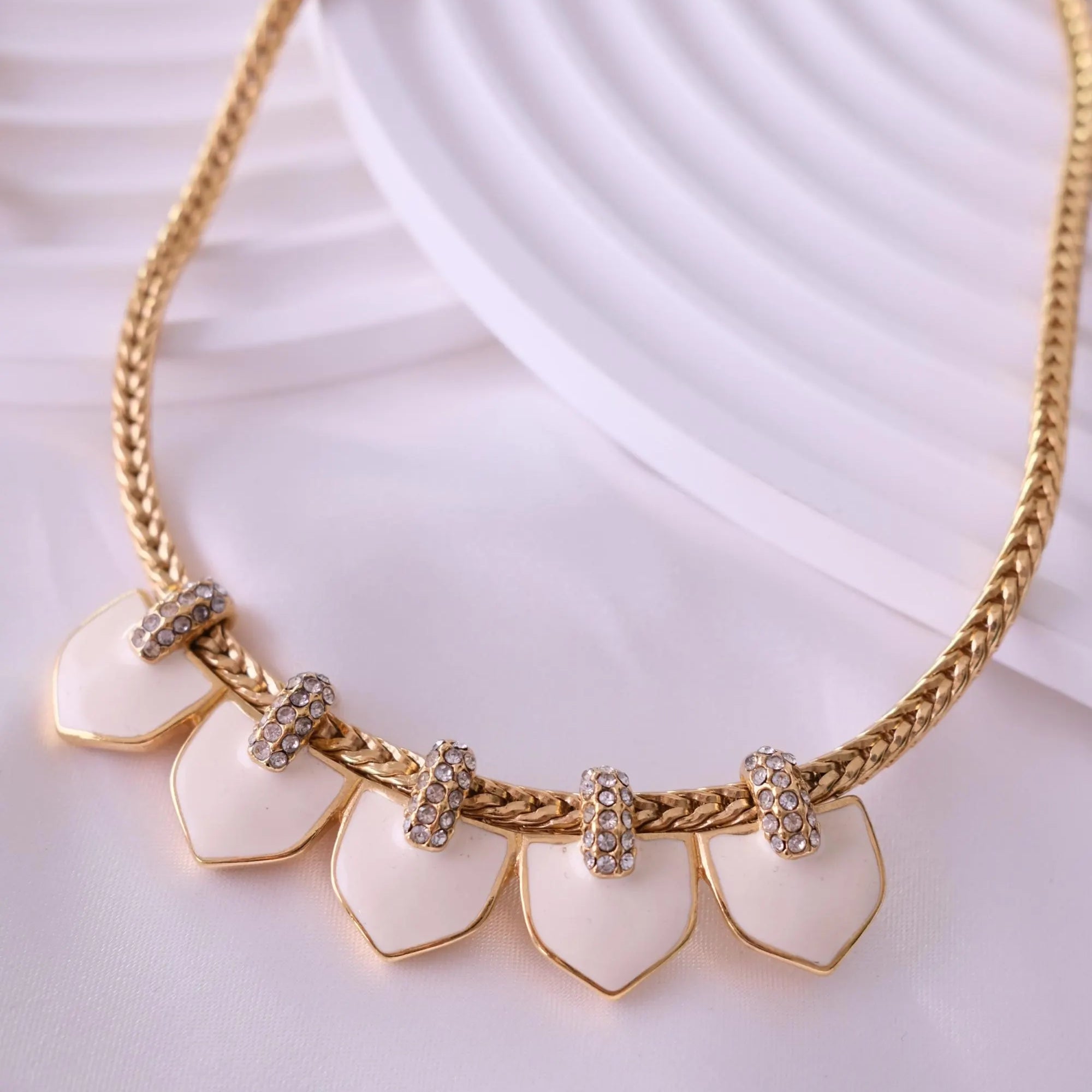 Vintage Monet Necklace Charm, Gold Tone Necklace, cream Enamel, Choker Monet   Necklace, Vintage Jewelry, Jewelry for Women, Gift for her