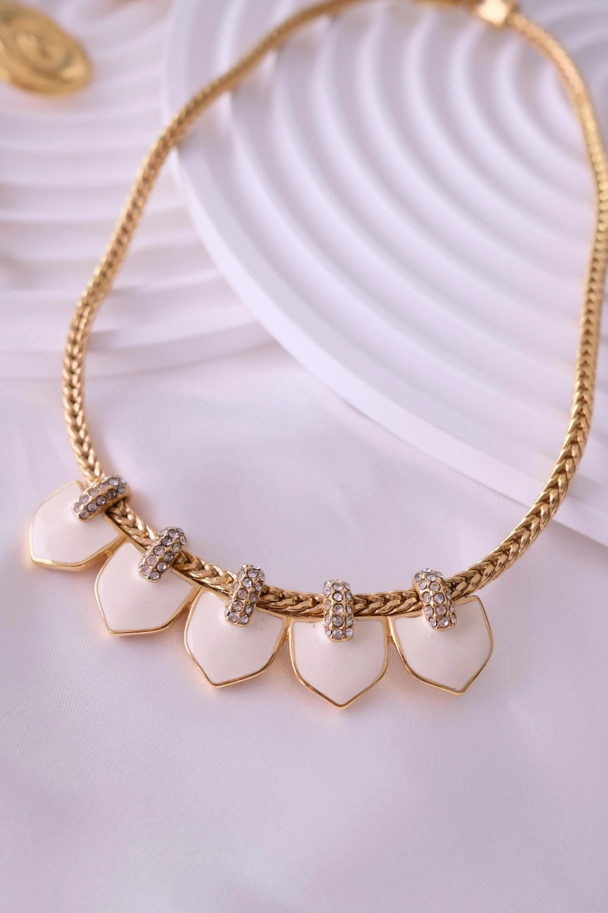 Vintage Monet Necklace Charm, Gold Tone Necklace, cream Enamel, Choker Monet   Necklace, Vintage Jewelry, Jewelry for Women, Gift for her