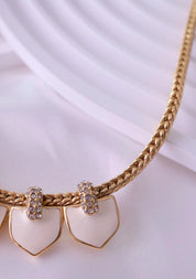 Vintage Monet Necklace Charm, Gold Tone Necklace, cream Enamel, Choker Monet   Necklace, Vintage Jewelry, Jewelry for Women, Gift for her