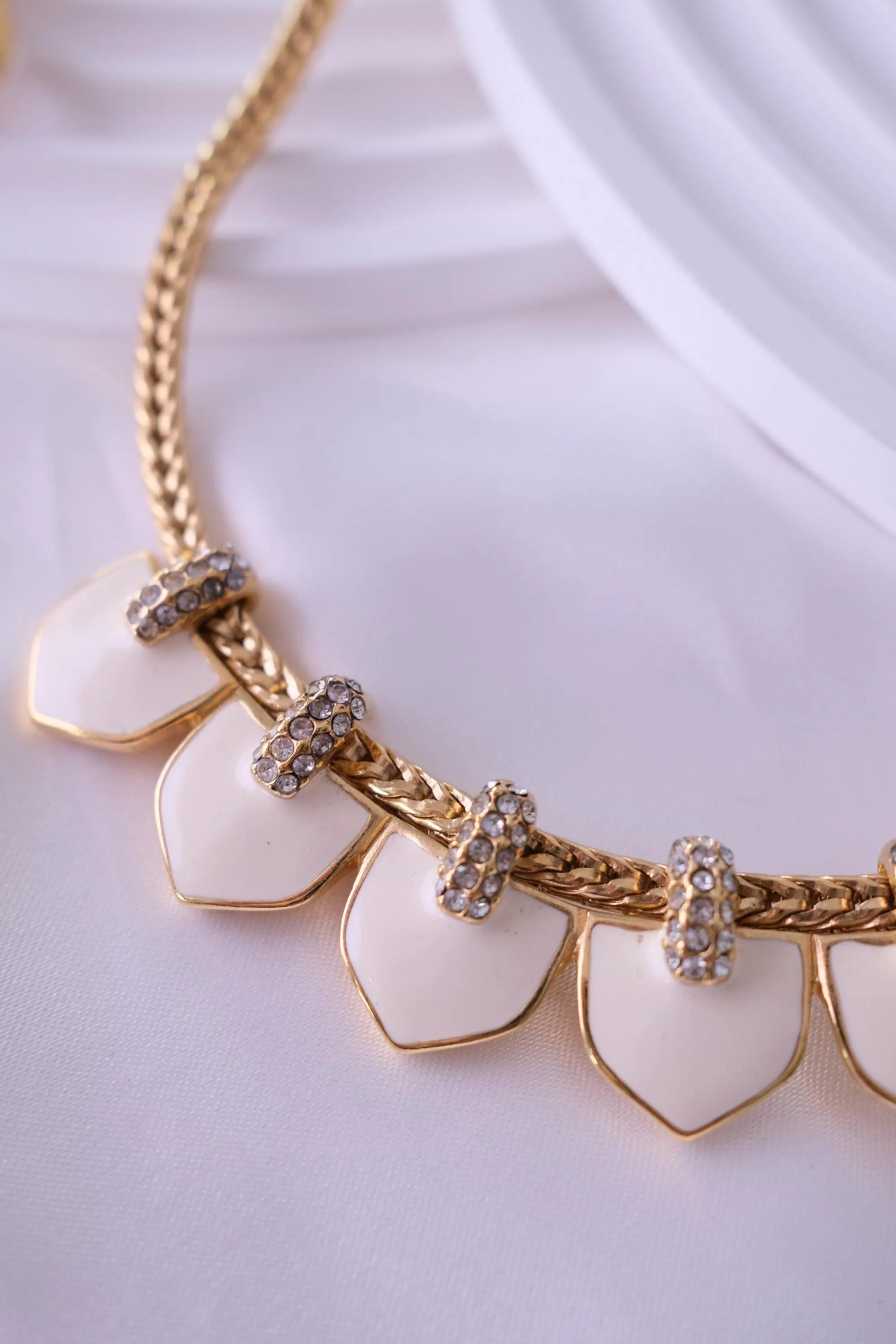 Vintage Monet Necklace Charm, Gold Tone Necklace, cream Enamel, Choker Monet   Necklace, Vintage Jewelry, Jewelry for Women, Gift for her
