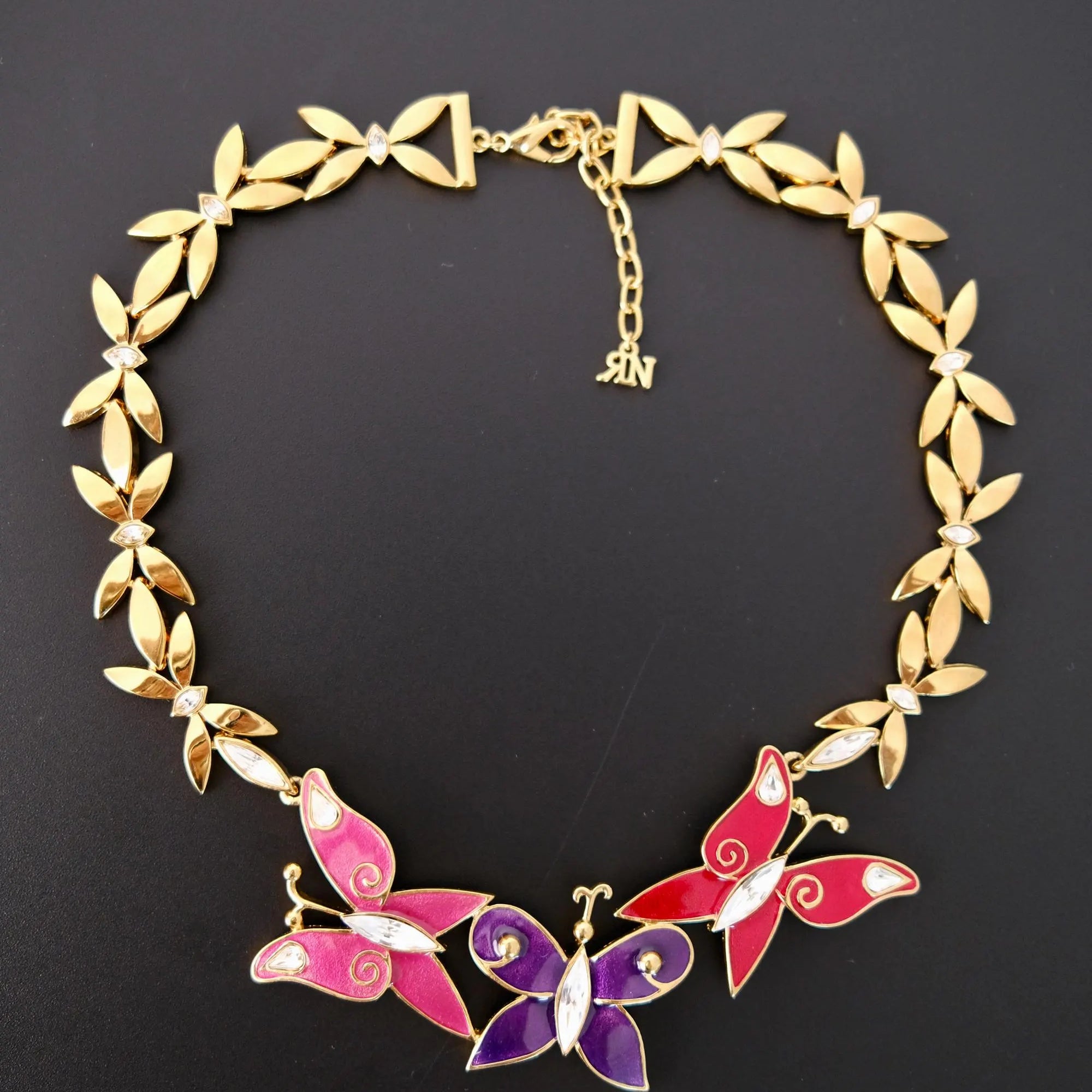 Vintage Nina Ricci butterfly enamel necklace with statement butterfly design