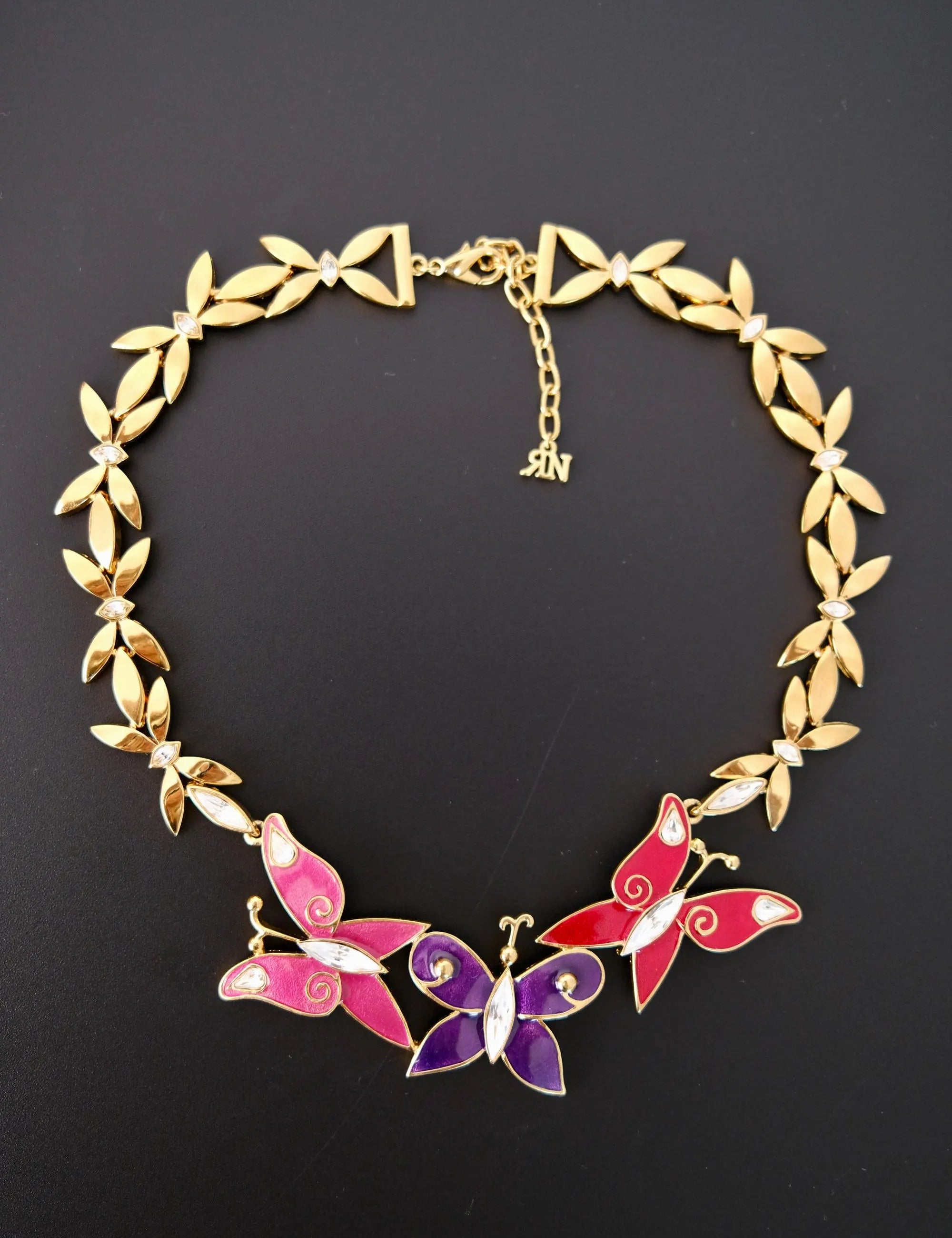 Vintage Nina Ricci butterfly enamel necklace with statement butterfly design