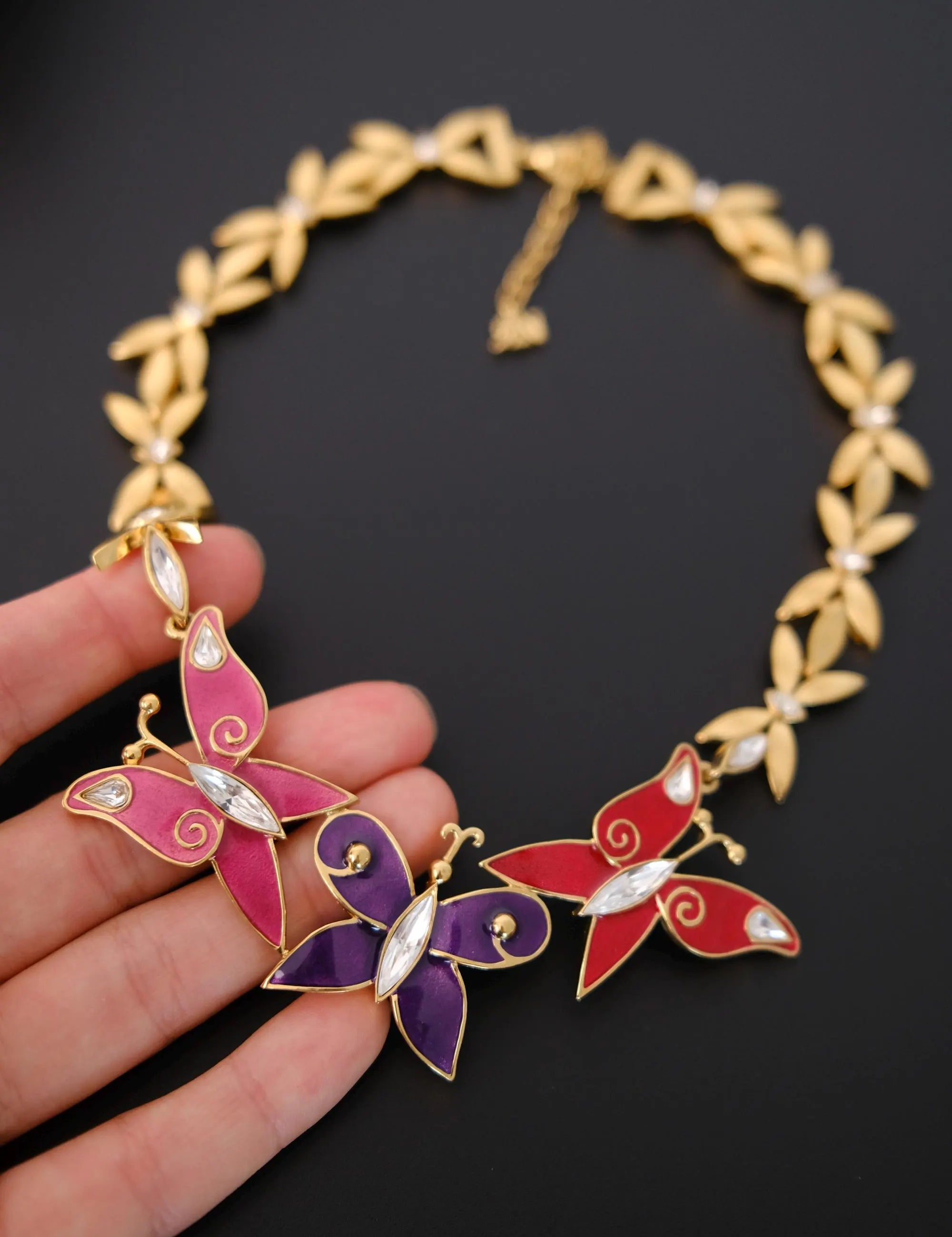 Vintage Nina Ricci butterfly enamel necklace with statement butterfly design