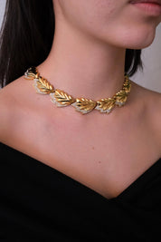 Vintage Nina Ricci choker necklace with gold leaf wheat motif and crystal details