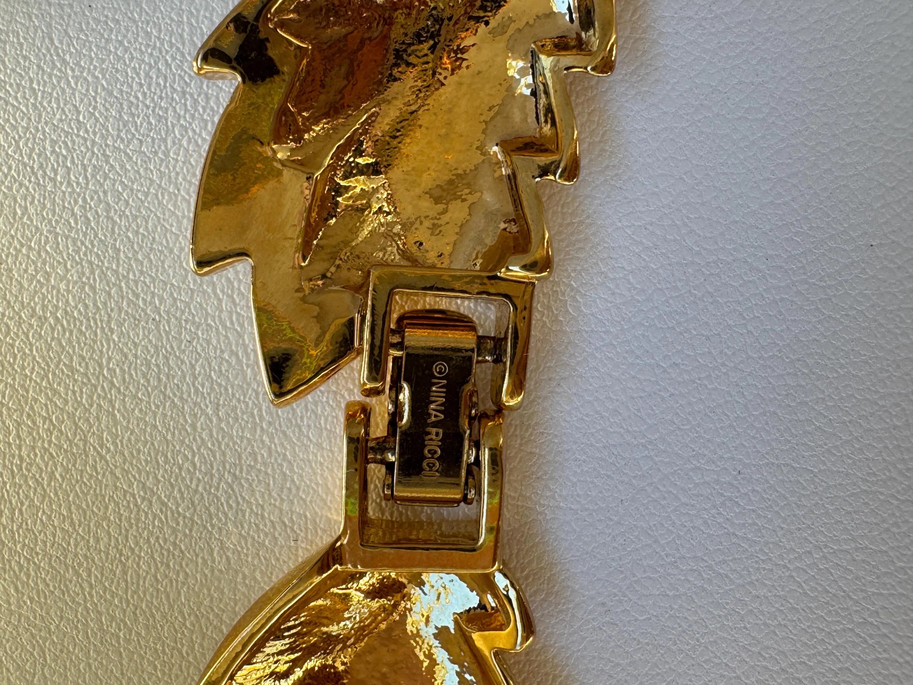 Vintage Nina Ricci choker necklace with gold leaf wheat motif and crystal details