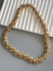 Vintage Nina Ricci Clover Link Necklace, Gold and Silver Tone with Rhinestones,42.5cm Collar, Signed Designer Jewelry, vintage Clover choker