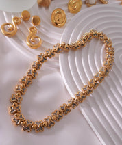 Vintage Nina Ricci Clover Link Necklace, Gold and Silver Tone with Rhinestones,42.5cm Collar, Signed Designer Jewelry, vintage Clover choker
