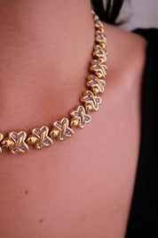 Vintage Nina Ricci Clover Link Necklace, Gold and Silver Tone with Rhinestones,42.5cm Collar, Signed Designer Jewelry, vintage Clover choker