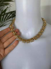 Vintage Nina Ricci Clover Link Necklace, Gold and Silver Tone with Rhinestones,42.5cm Collar, Signed Designer Jewelry, vintage Clover choker
