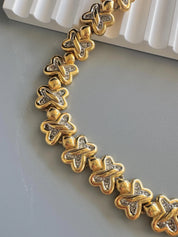 Vintage Nina Ricci Clover Link Necklace, Gold and Silver Tone with Rhinestones,42.5cm Collar, Signed Designer Jewelry, vintage Clover choker