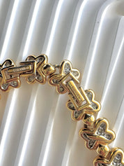 Vintage Nina Ricci Clover Link Necklace, Gold and Silver Tone with Rhinestones,42.5cm Collar, Signed Designer Jewelry, vintage Clover choker