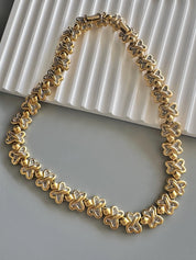 Vintage Nina Ricci Clover Link Necklace, Gold and Silver Tone with Rhinestones,42.5cm Collar, Signed Designer Jewelry, vintage Clover choker