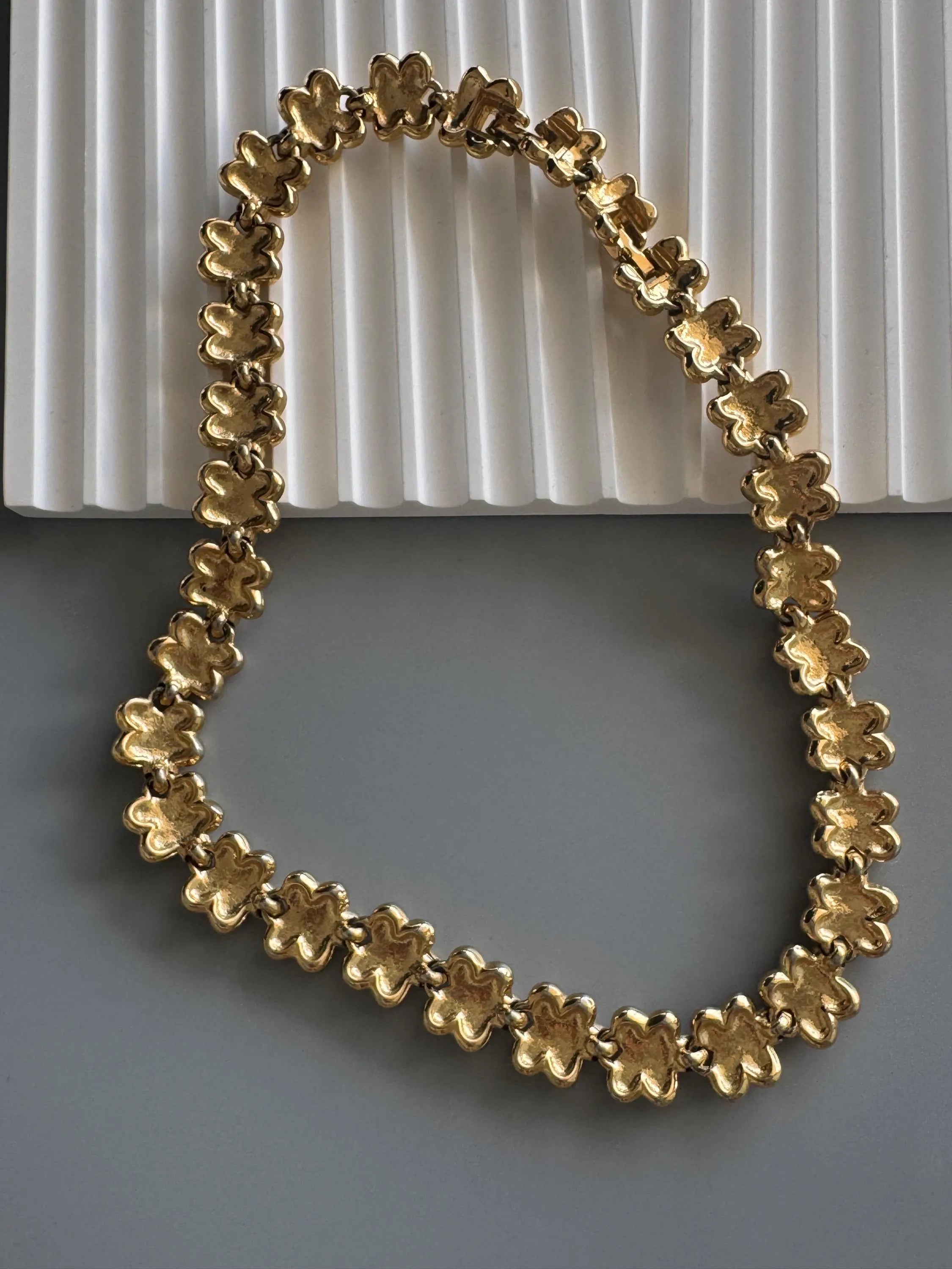 Vintage Nina Ricci Clover Link Necklace, Gold and Silver Tone with Rhinestones,42.5cm Collar, Signed Designer Jewelry, vintage Clover choker