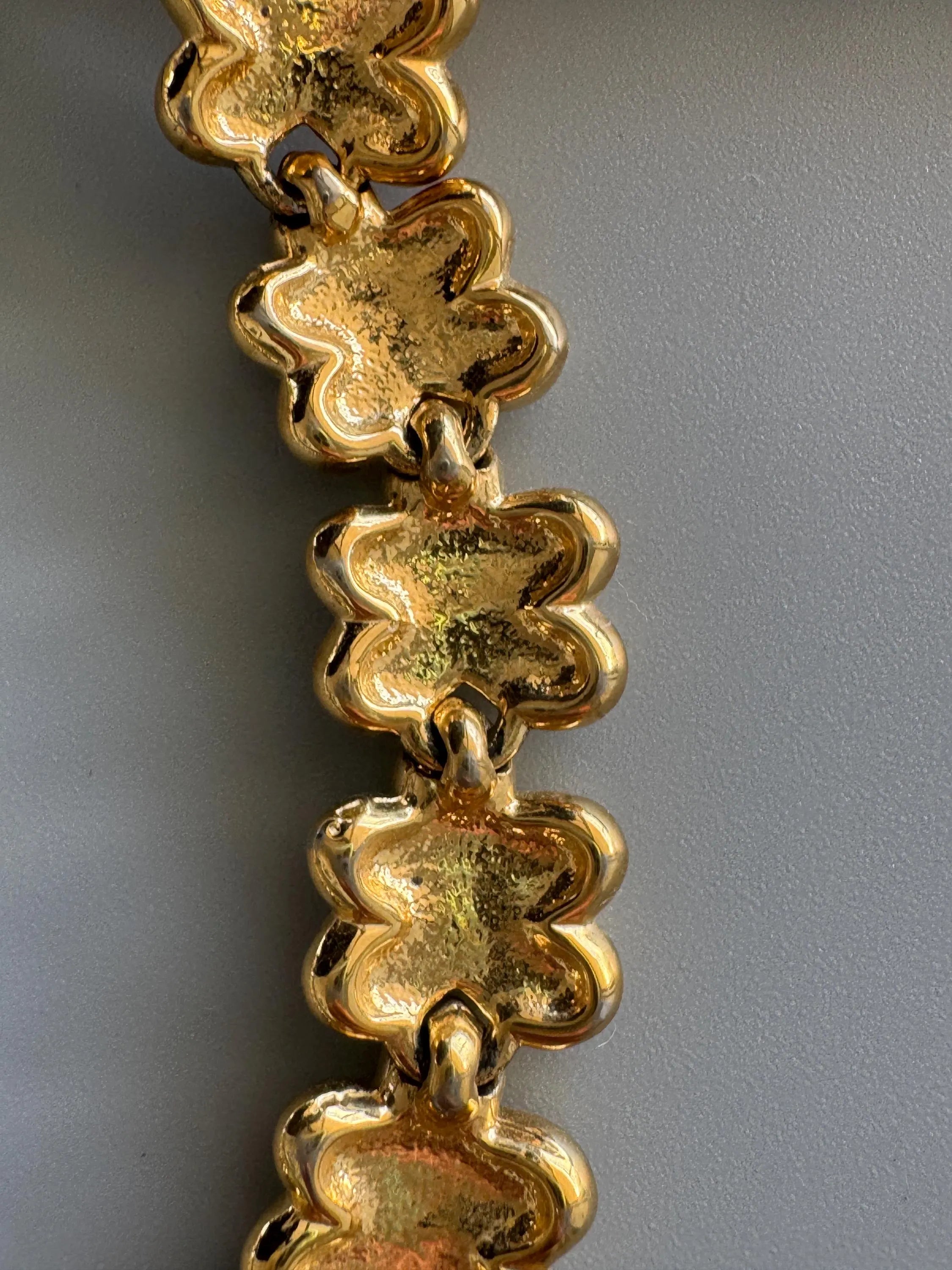 Vintage Nina Ricci Clover Link Necklace, Gold and Silver Tone with Rhinestones,42.5cm Collar, Signed Designer Jewelry, vintage Clover choker