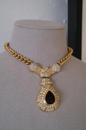 Vintage Nina Ricci gold tone crystal choker necklace, royal style statement couture jewelry from the 1980s, high-end collector piece