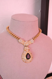 Vintage Nina Ricci gold tone crystal choker necklace, royal style statement couture jewelry from the 1980s, high-end collector piece