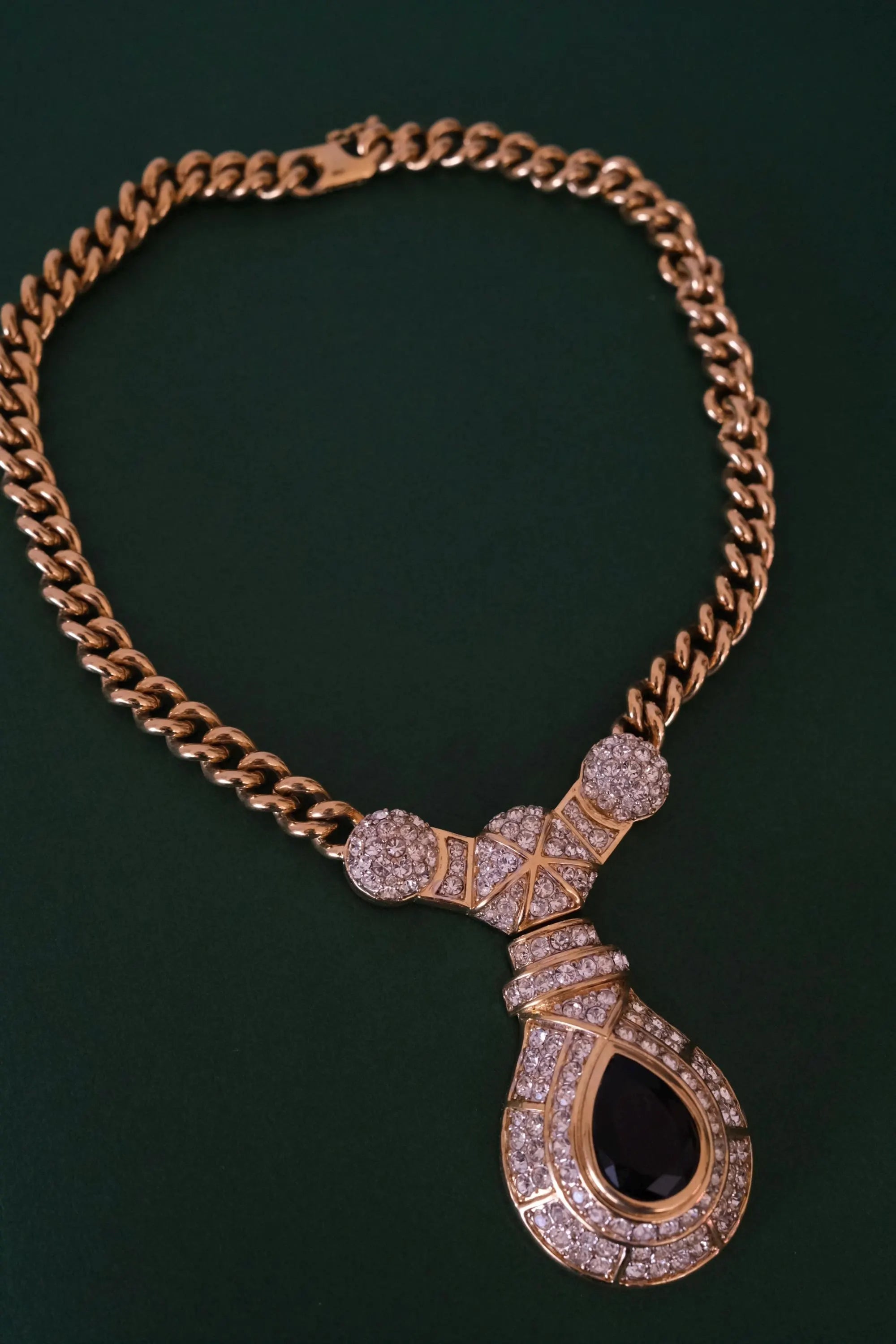 Vintage Nina Ricci gold tone crystal choker necklace, royal style statement couture jewelry from the 1980s, high-end collector piece