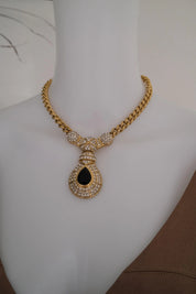 Vintage Nina Ricci gold tone crystal choker necklace, royal style statement couture jewelry from the 1980s, high-end collector piece