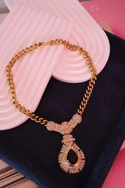 Vintage Nina Ricci gold tone crystal choker necklace, royal style statement couture jewelry from the 1980s, high-end collector piece