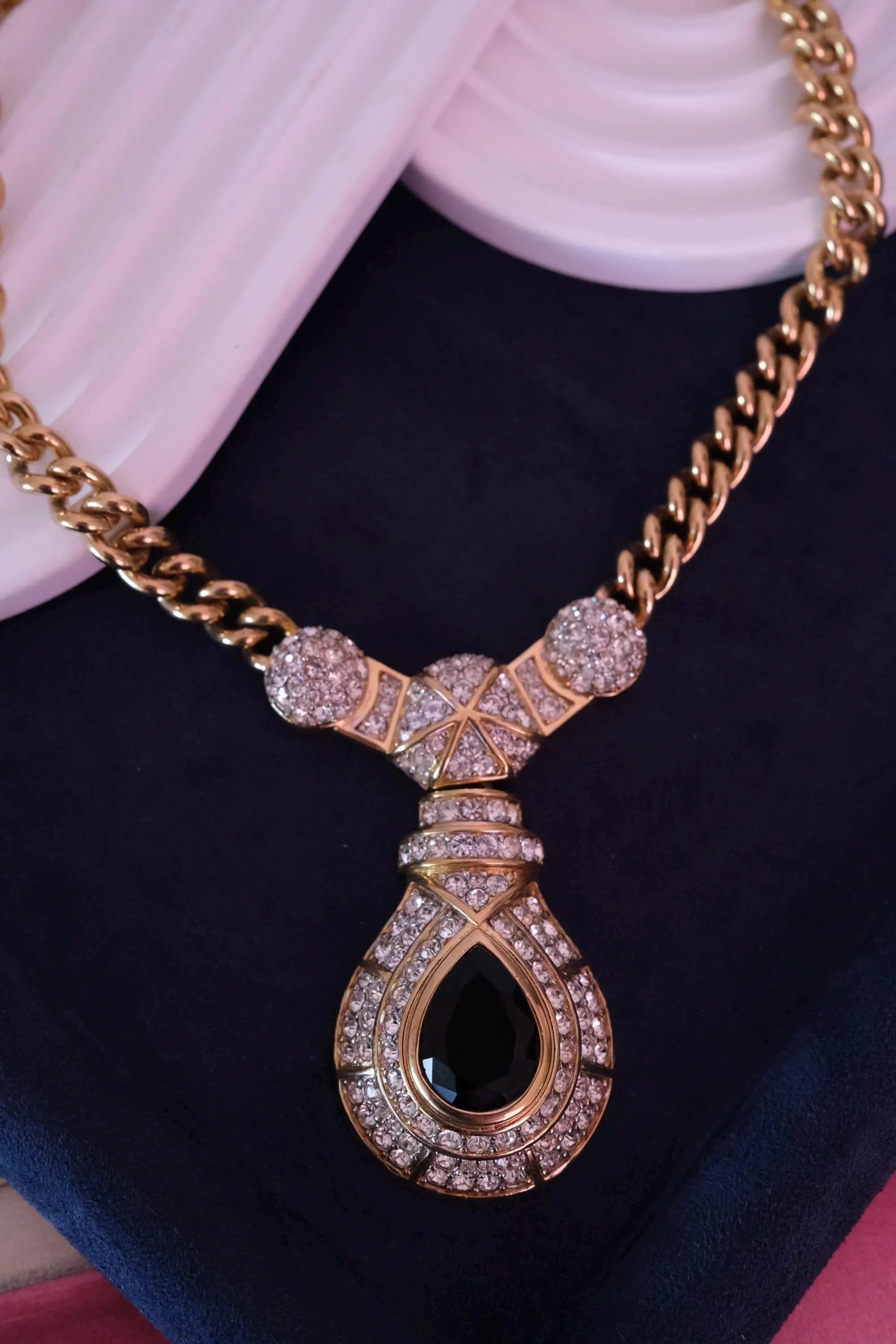 Vintage Nina Ricci gold tone crystal choker necklace, royal style statement couture jewelry from the 1980s, high-end collector piece
