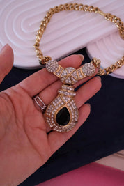 Vintage Nina Ricci gold tone crystal choker necklace, royal style statement couture jewelry from the 1980s, high-end collector piece