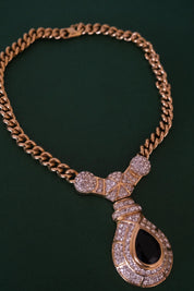 Vintage Nina Ricci gold tone crystal choker necklace, royal style statement couture jewelry from the 1980s, high-end collector piece