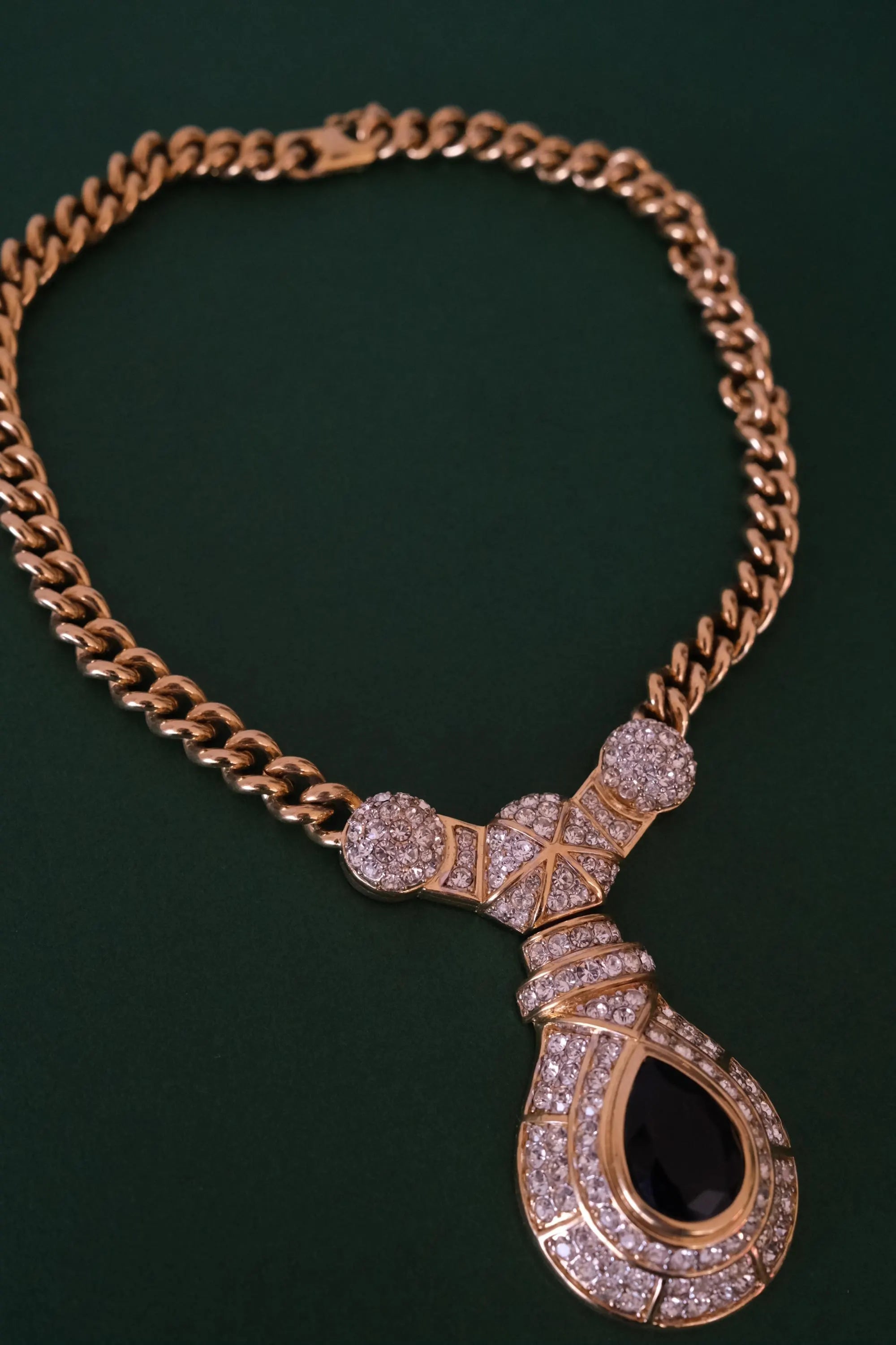 Vintage Nina Ricci gold tone crystal choker necklace, royal style statement couture jewelry from the 1980s, high-end collector piece
