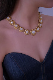 Vintage Nina Ricci gold floral faux pearl choker elegant feminine jewelry