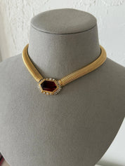 Vintage Nina Ricci ruby-red glass crystal Tubogas choker necklace worn around the neckline