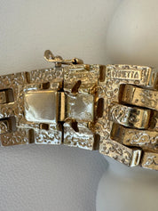 Vintage Panetta woven-link chain necklace with champagne gold tone and crystal-embellished links