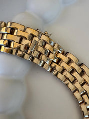 Vintage Panetta woven-link chain necklace with champagne gold tone and crystal-embellished links
