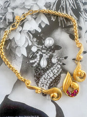 Vintage Pierre Balmain Necklace 1980s – Gold Statement Necklace with Red Crystals – French Designer Jewelry