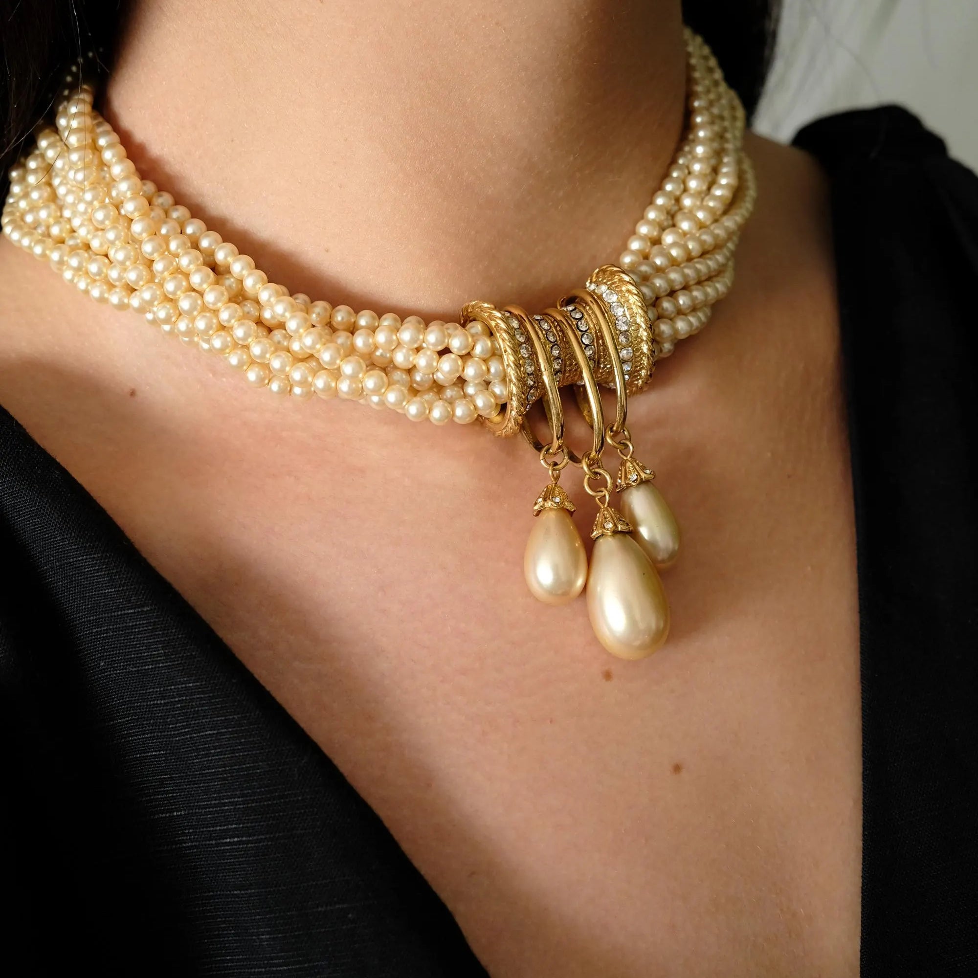 Vintage Pierre Balmain faux pearl Choker Necklace, paved Necklace, regal necklace, Vintage Jewelry, Jewelry for Women, Personalized Gifts