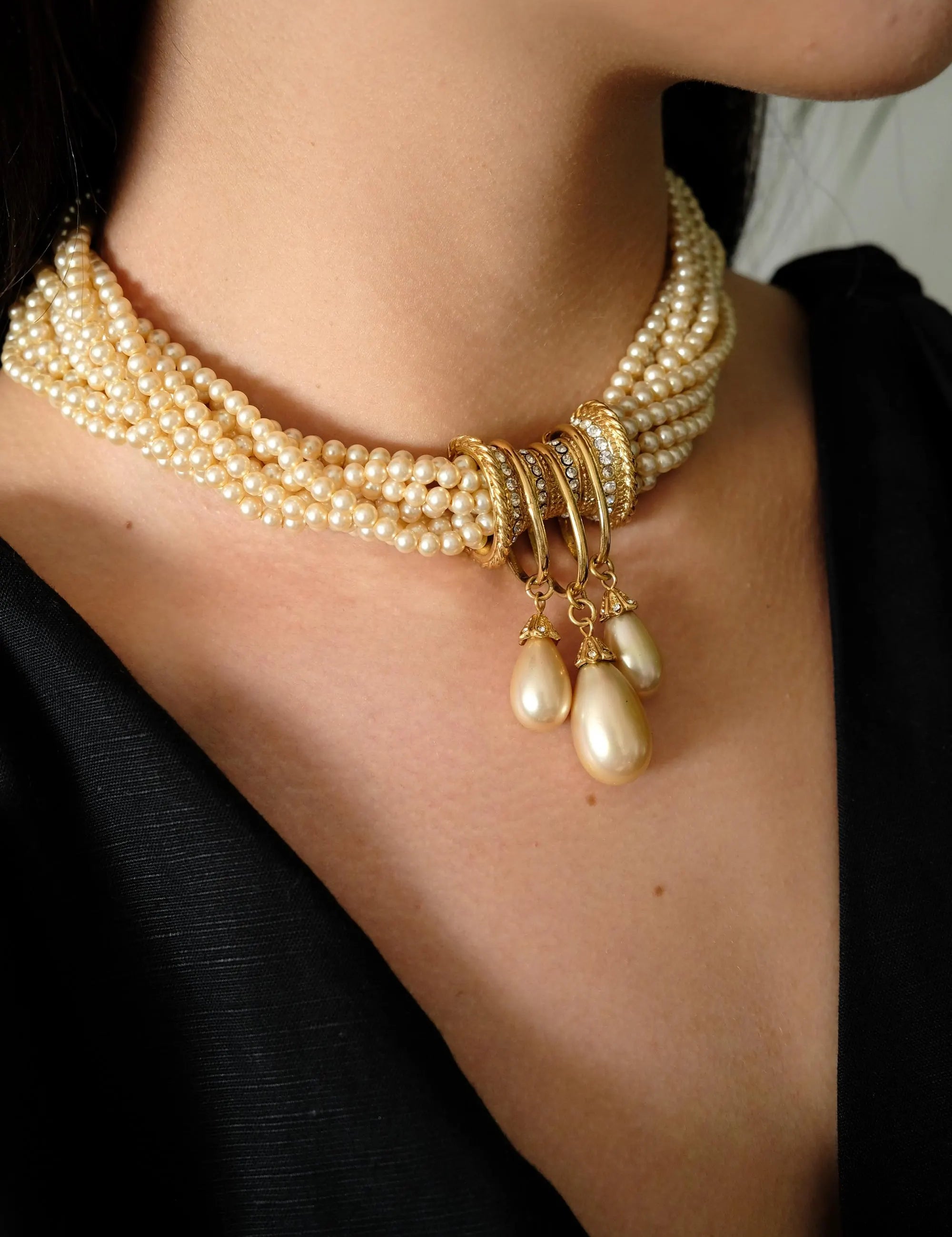 Vintage Pierre Balmain faux pearl Choker Necklace, paved Necklace, regal necklace, Vintage Jewelry, Jewelry for Women, Personalized Gifts