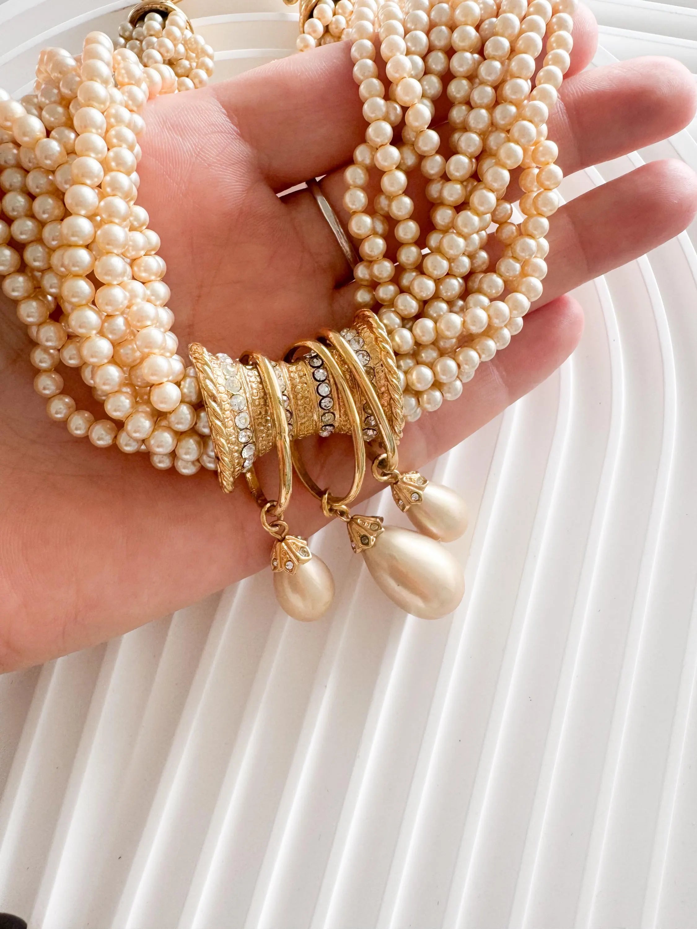 Vintage Pierre Balmain faux pearl Choker Necklace, paved Necklace, regal necklace, Vintage Jewelry, Jewelry for Women, Personalized Gifts