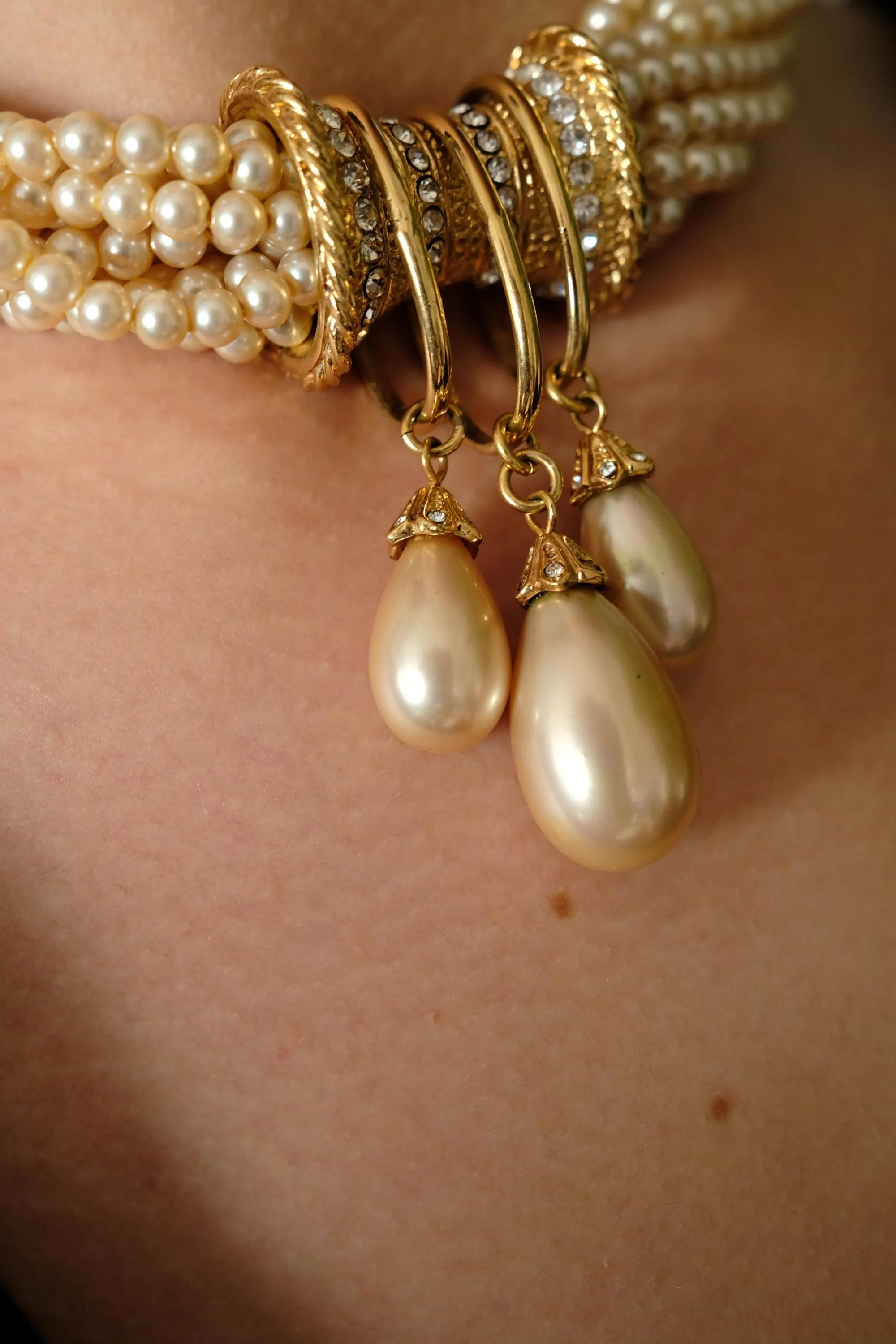 Vintage Pierre Balmain faux pearl Choker Necklace, paved Necklace, regal necklace, Vintage Jewelry, Jewelry for Women, Personalized Gifts