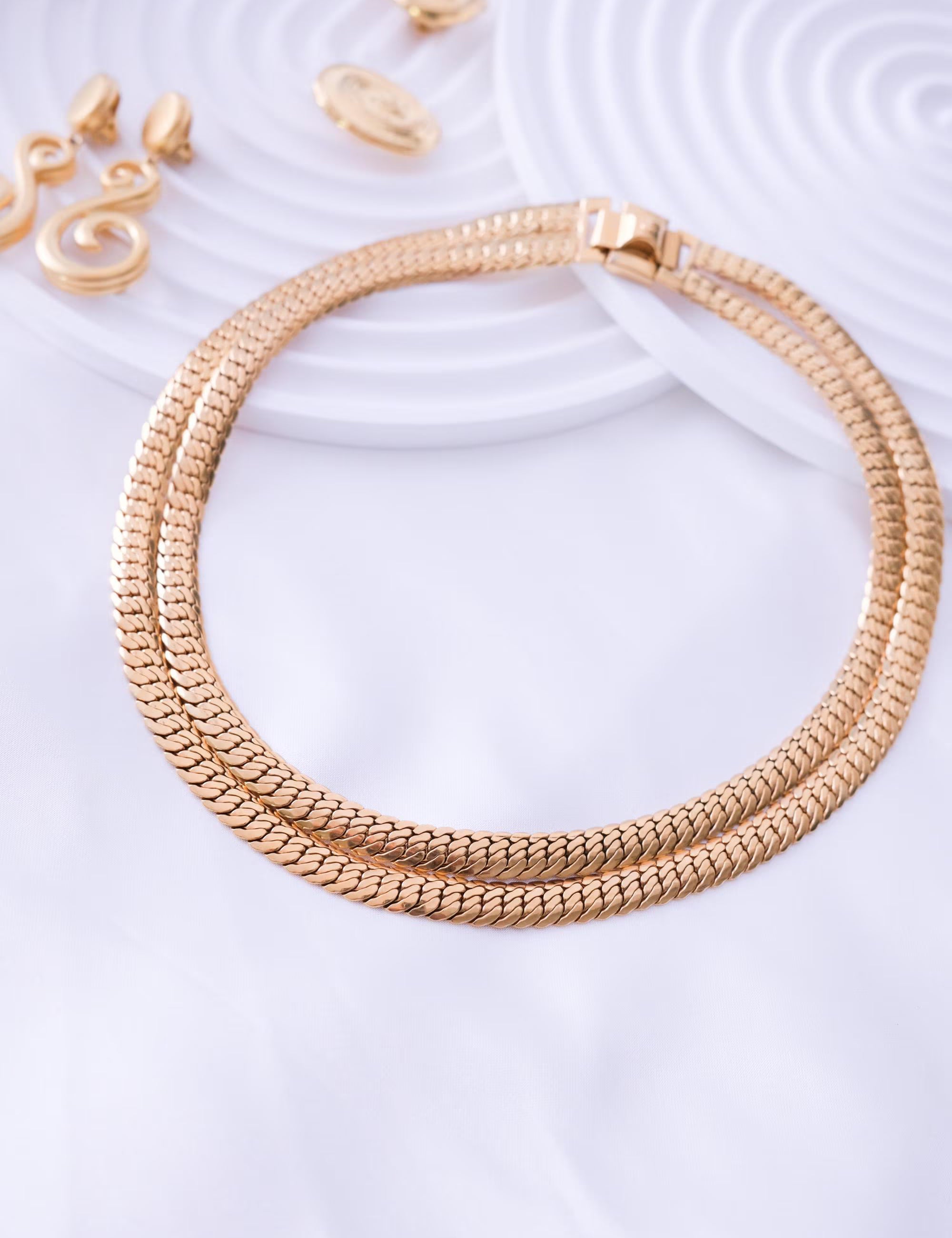 vintage Snake necklace 2 rows, 80s chain necklace, Necklace chain Gold, Bridal Necklace, Vintage Jewelry, Chain Necklace Gold, Modern Bridal Necklace