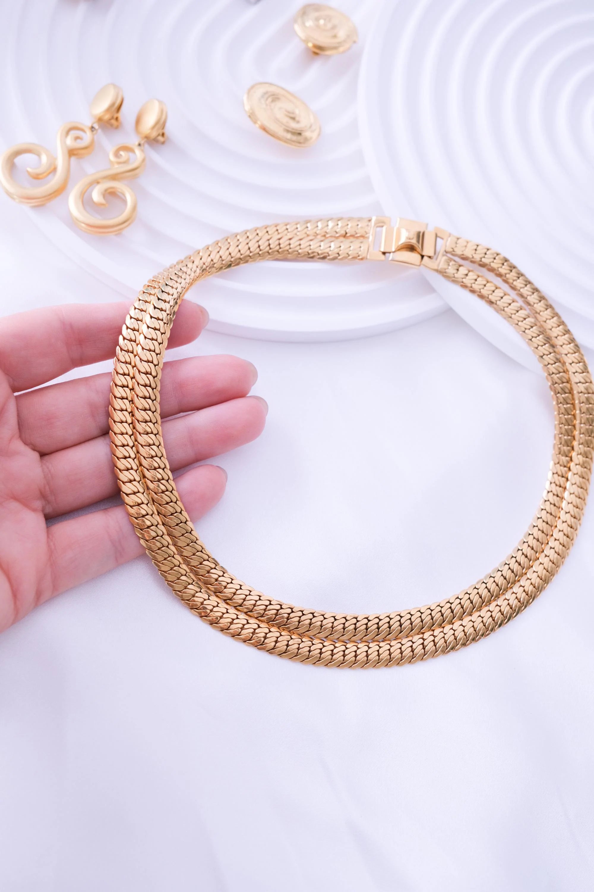vintage Snake necklace 2 rows, 80s chain necklace, Necklace chain Gold, Bridal Necklace, Vintage Jewelry, Chain Necklace Gold, Modern Bridal Necklace