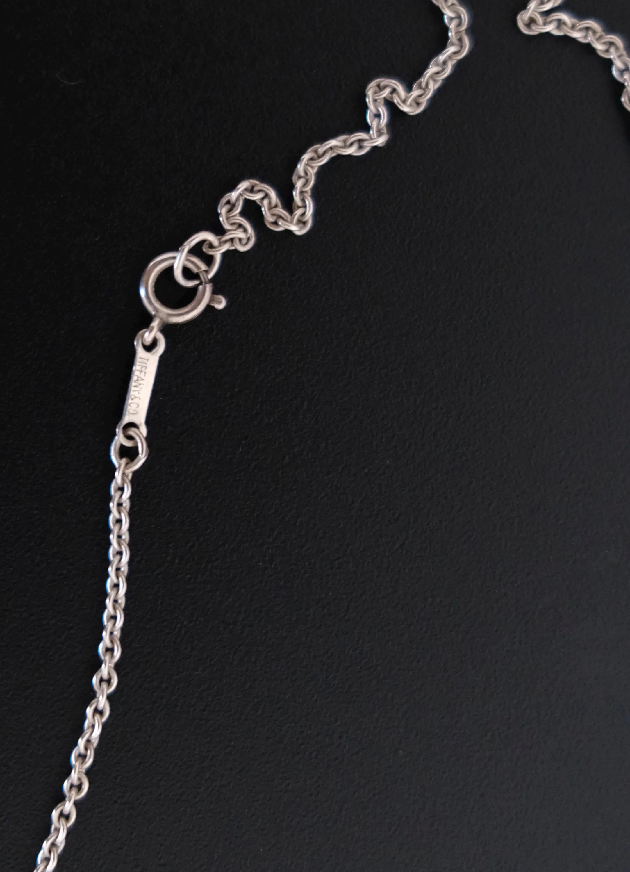 Spring ring clasp detail on vintage Tiffany & Co Elsa Peretti Five Bean sterling silver necklace