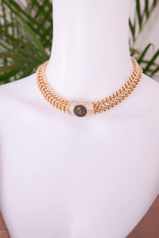 Vintage Vogue Bijoux Choker: Gold Medallion Pave Rhinestone Necklace