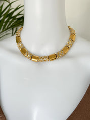 Vintage Vogue Bijoux Choker Necklace 1980s Gold Collat pave crystals , Statement Jewelry, Signed Designer Piece, Vintage Jewelry Women