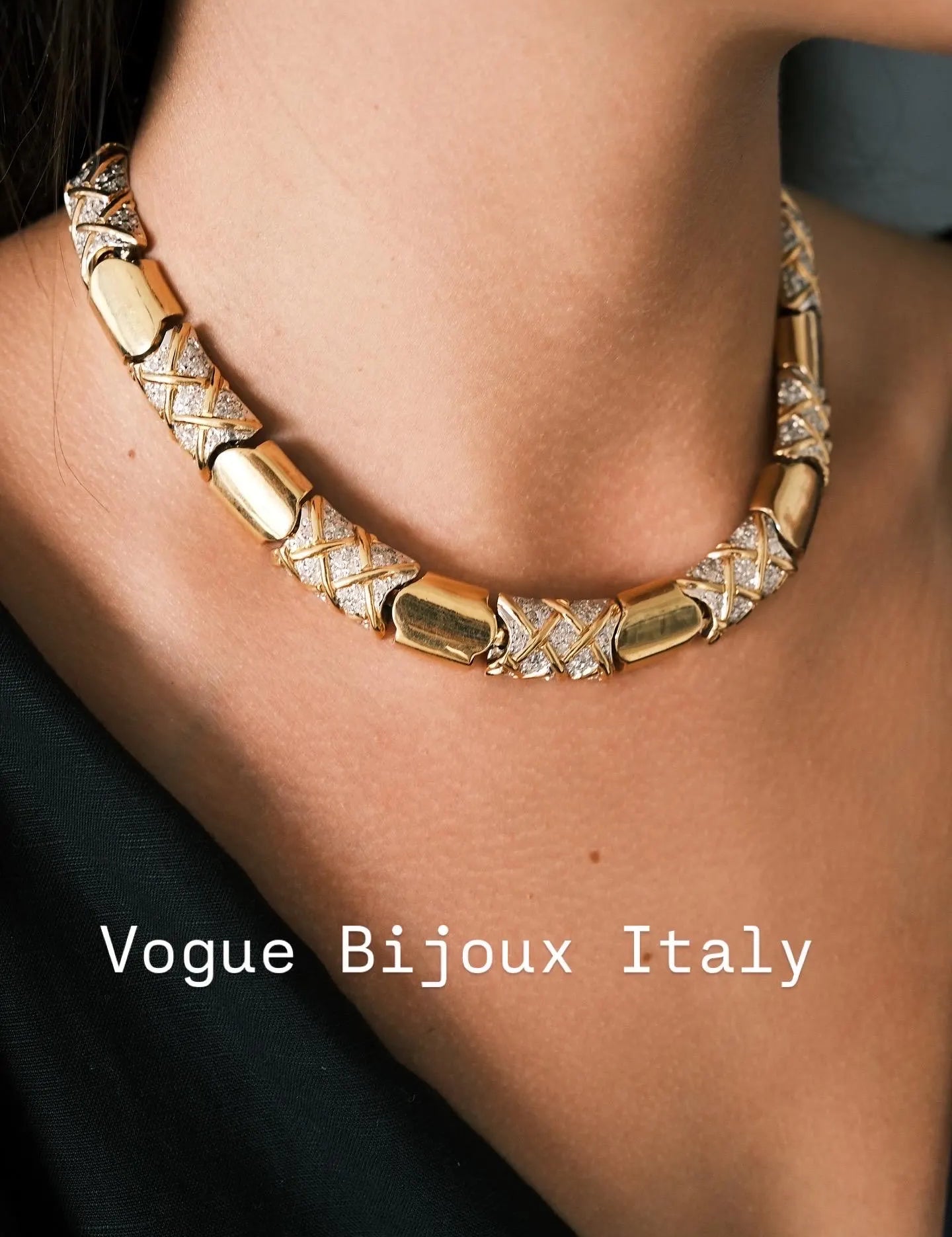 Vintage Vogue Bijoux Choker Necklace 1980s Gold Collat pave crystals , Statement Jewelry, Signed Designer Piece, Vintage Jewelry Women