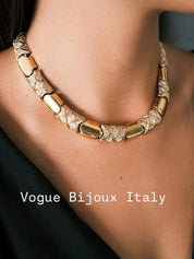 Vintage Vogue Bijoux Choker Necklace 1980s Gold Collat pave crystals , Statement Jewelry, Signed Designer Piece, Vintage Jewelry Women