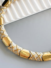 Vintage Vogue Bijoux Choker Necklace 1980s Gold Collat pave crystals , Statement Jewelry, Signed Designer Piece, Vintage Jewelry Women