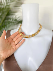Vintage Vogue Bijoux Choker Necklace 1980s Gold Collat pave crystals , Statement Jewelry, Signed Designer Piece, Vintage Jewelry Women