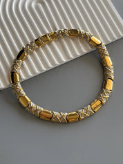 Vintage Vogue Bijoux Choker Necklace 1980s Gold Collat pave crystals , Statement Jewelry, Signed Designer Piece, Vintage Jewelry Women