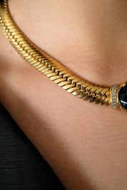Vintage Vogue Bijoux Choker Necklace 1980s Gold Collar with Blue Cabochon, Statement Jewelry, Signed Designer Piece, Vintage Jewelry Women