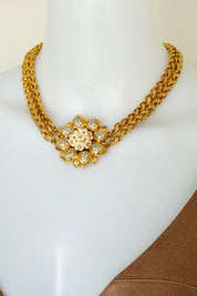 Vintage Vogue Bijoux Choker Necklace 1980s Gold Collar with flower design , Statement Jewelry, Signed Designer Piece, Vintage Jewelry Women