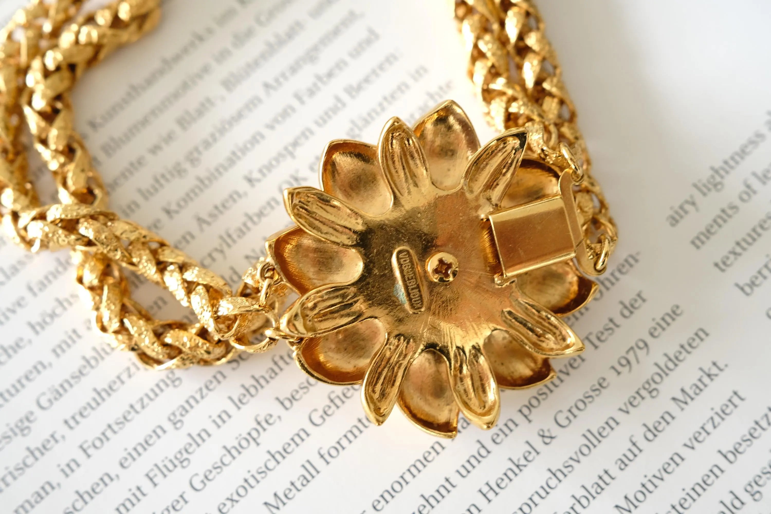 Vintage Vogue Bijoux Choker Necklace 1980s Gold Collar with flower design , Statement Jewelry, Signed Designer Piece, Vintage Jewelry Women